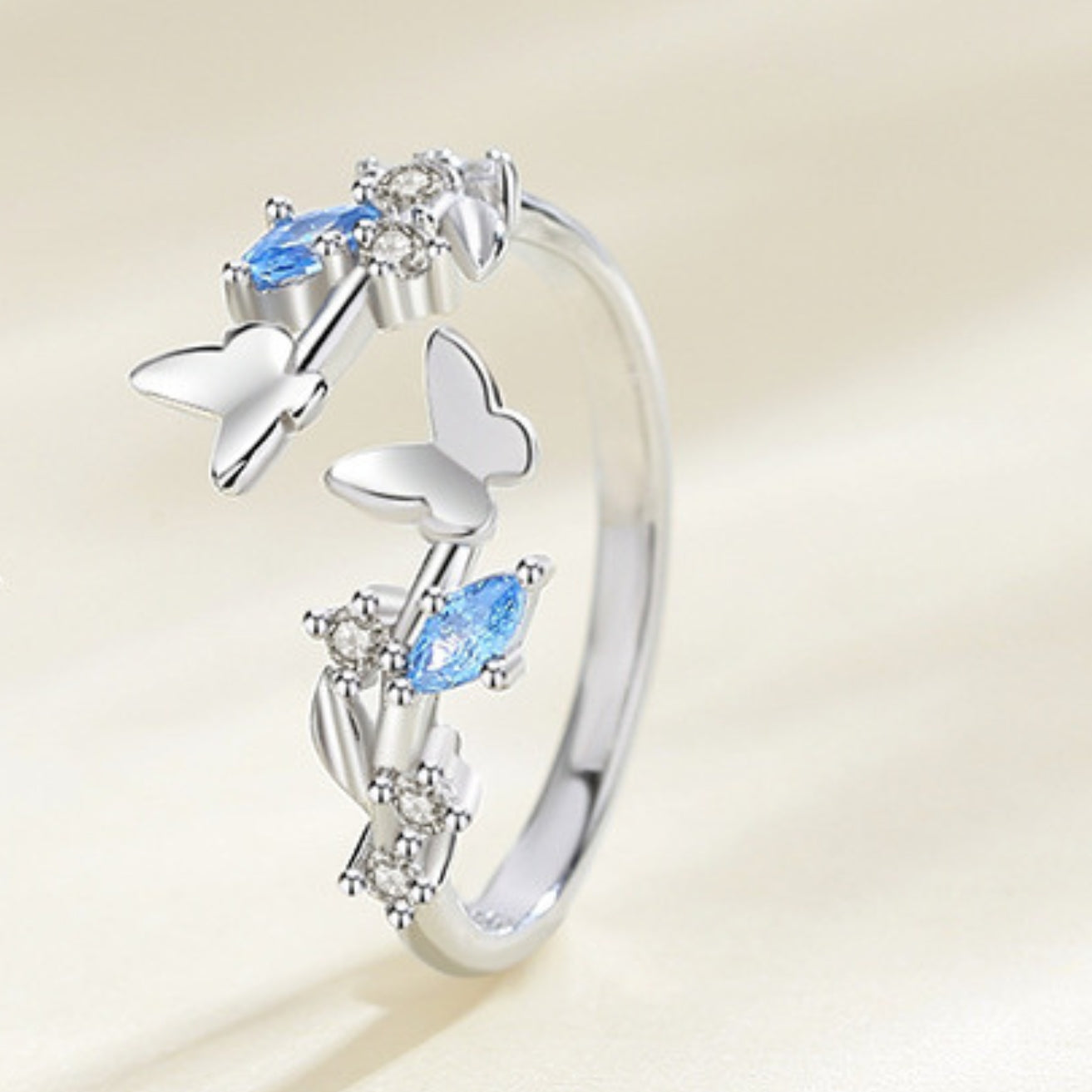 Pure 925 Hallmarked Silver "Garden of Butterflies" Adjustable Ring for Women & Girls