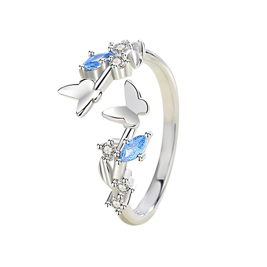 Pure 925 Hallmarked Silver "Garden of Butterflies" Adjustable Ring for Women & Girls