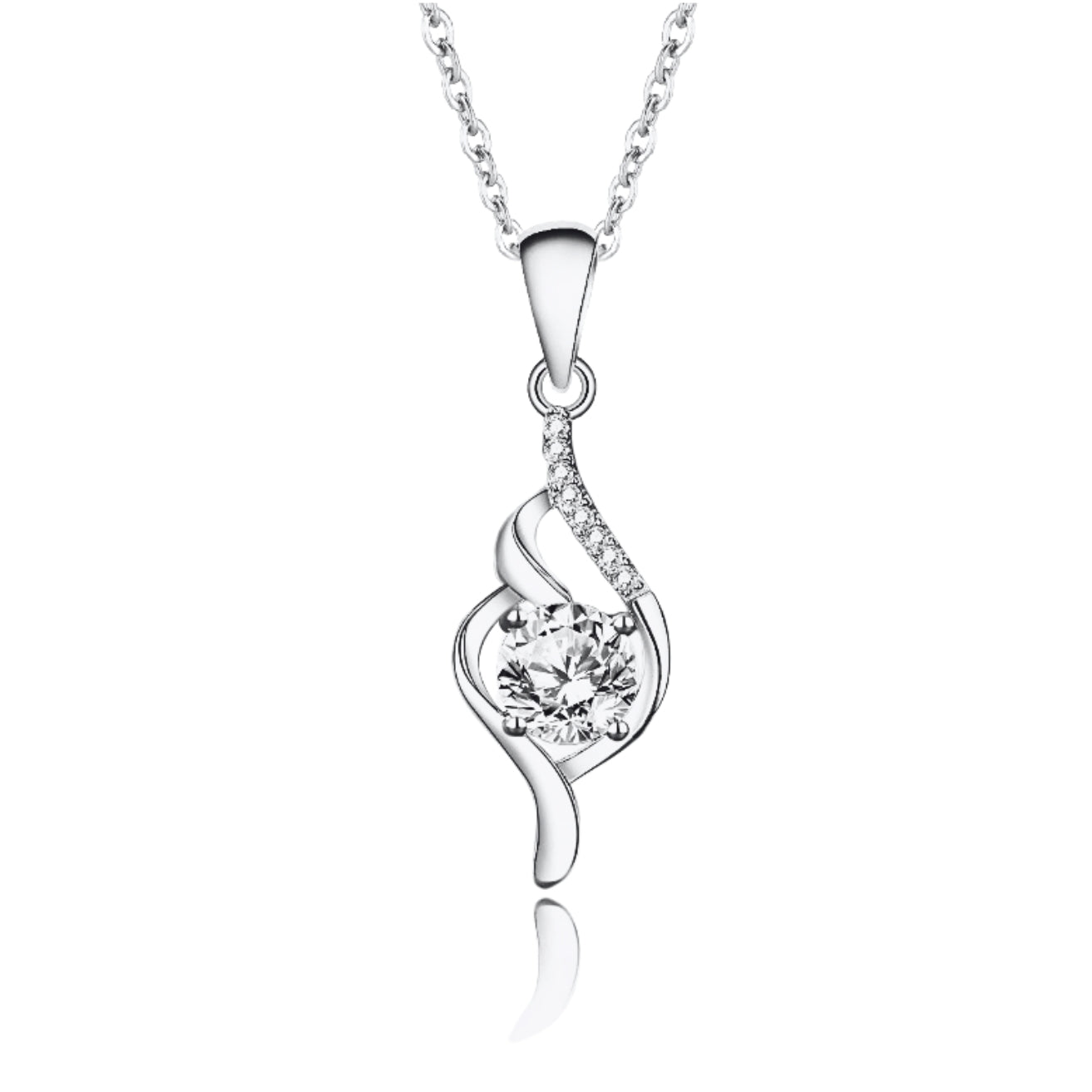 Pure 925 Hallmarked Silver Swirl Solitaire Chain Necklace, Gift for Women & Girls