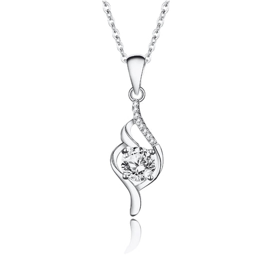 Pure 925 Hallmarked Silver Swirl Solitaire Chain Necklace, Gift for Women & Girls