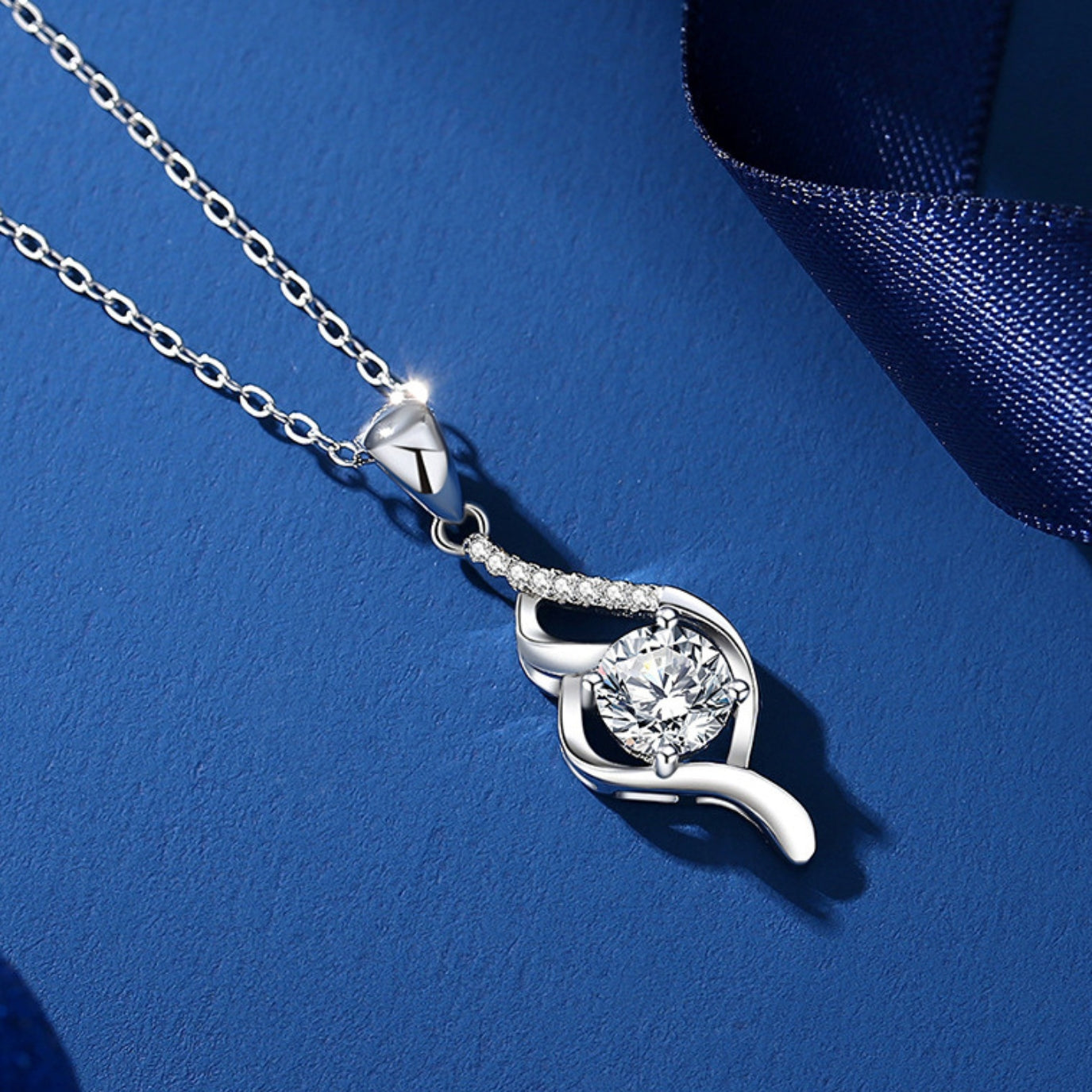 Pure 925 Hallmarked Silver Swirl Solitaire Chain Necklace, Gift for Women & Girls