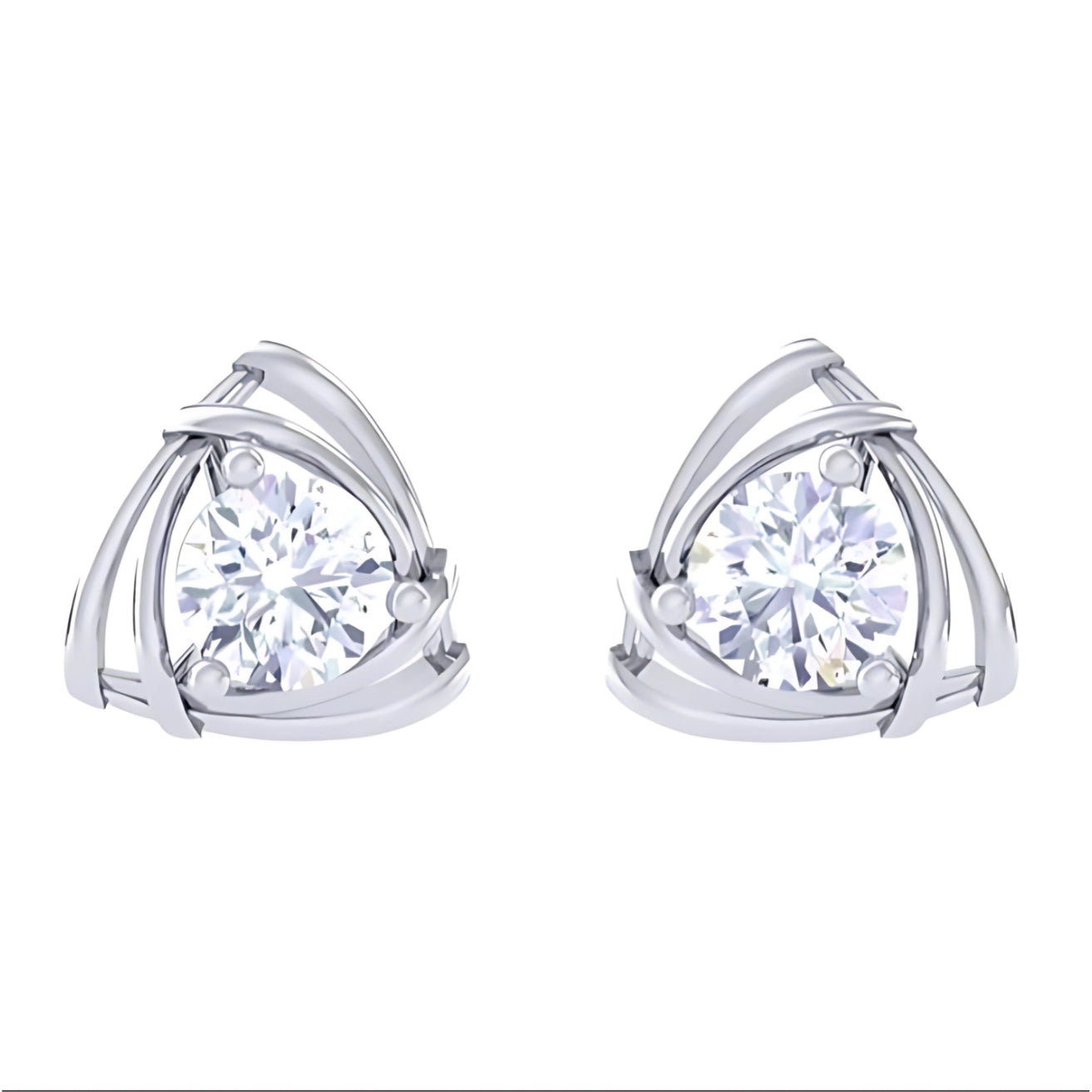 Pure 925 Hallmarked Silver Tria Solitaire Stud Earrings