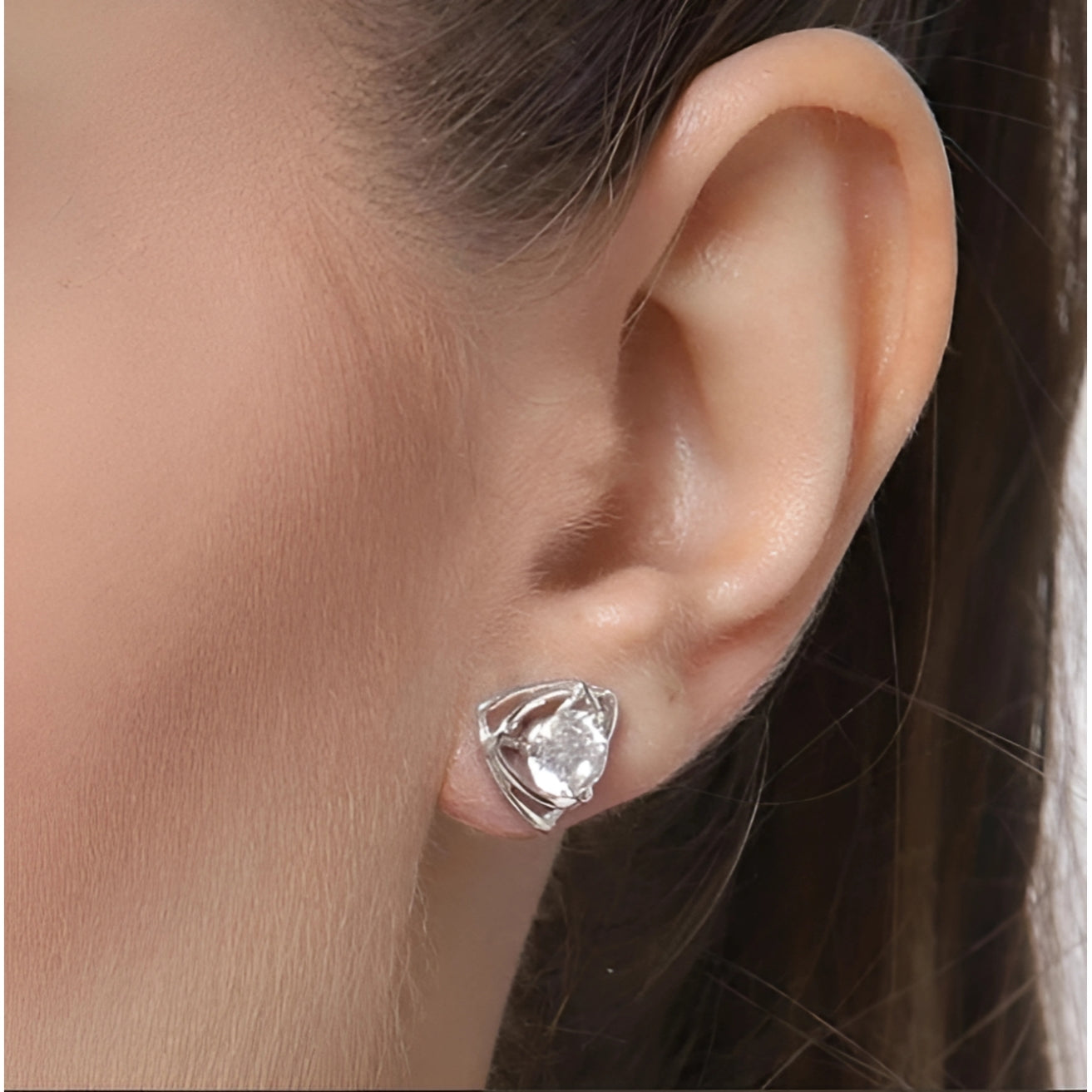 Pure 925 Hallmarked Silver Tria Solitaire Stud Earrings