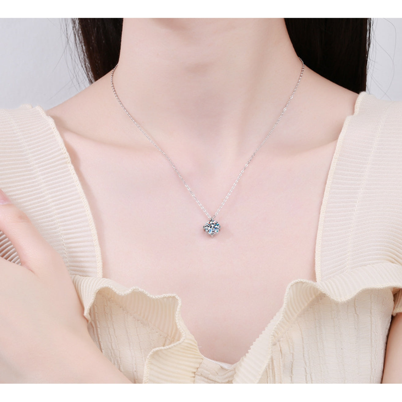 Pure 925 Hallmarked Silver Solitaire Chain Necklace with 40+5cms Adjustable Length