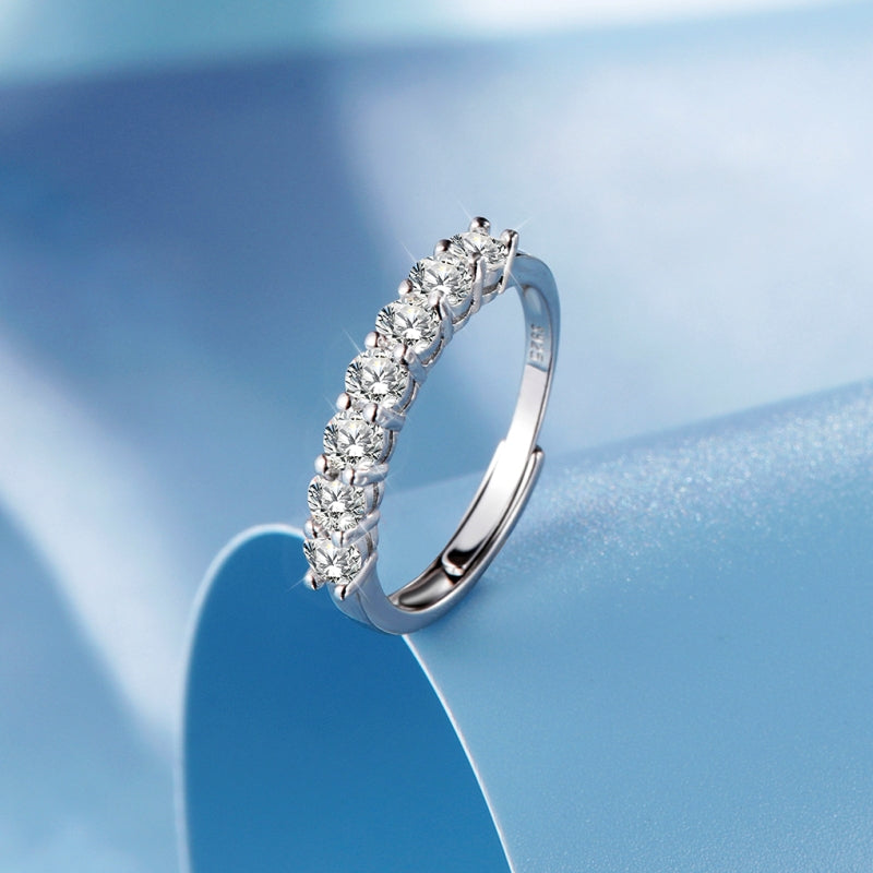 Pure 925 Hallmarked Silver Half Eternity Forever Moissanite Adjustable Band for Her