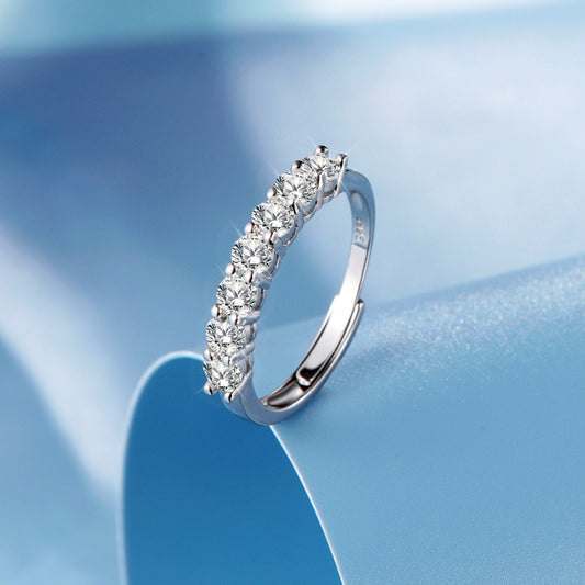 Pure 925 Hallmarked Silver Half Eternity Forever Moissanite Adjustable Band for Her