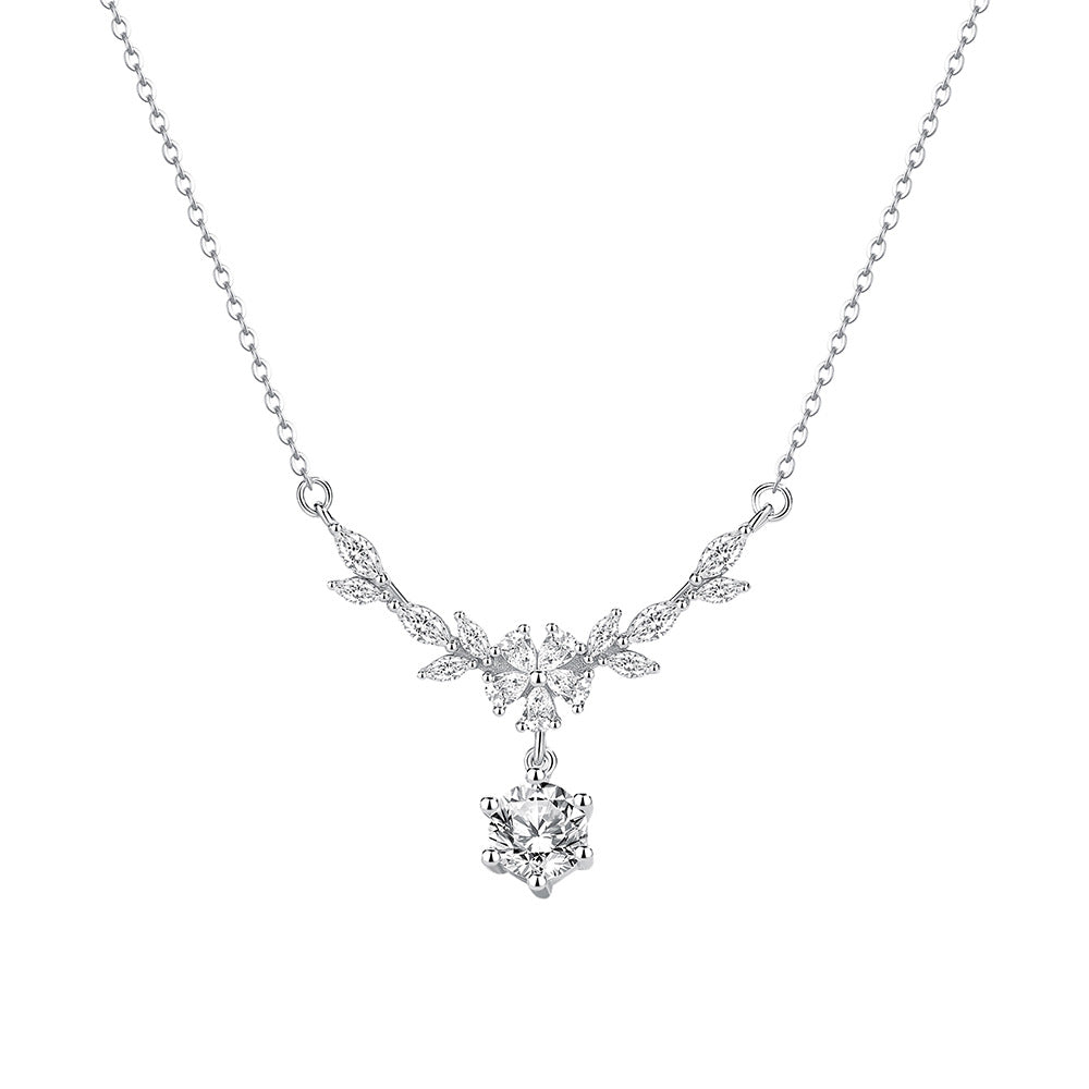 Pure 925 Hallmarked Silver Jennifer Necklace, Rhodium Plated 40+5cms Length