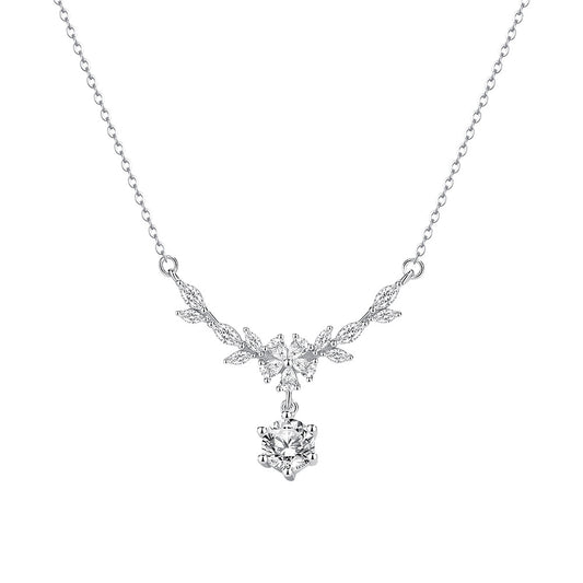 Pure 925 Hallmarked Silver Jennifer Necklace, Rhodium Plated 40+5cms Length