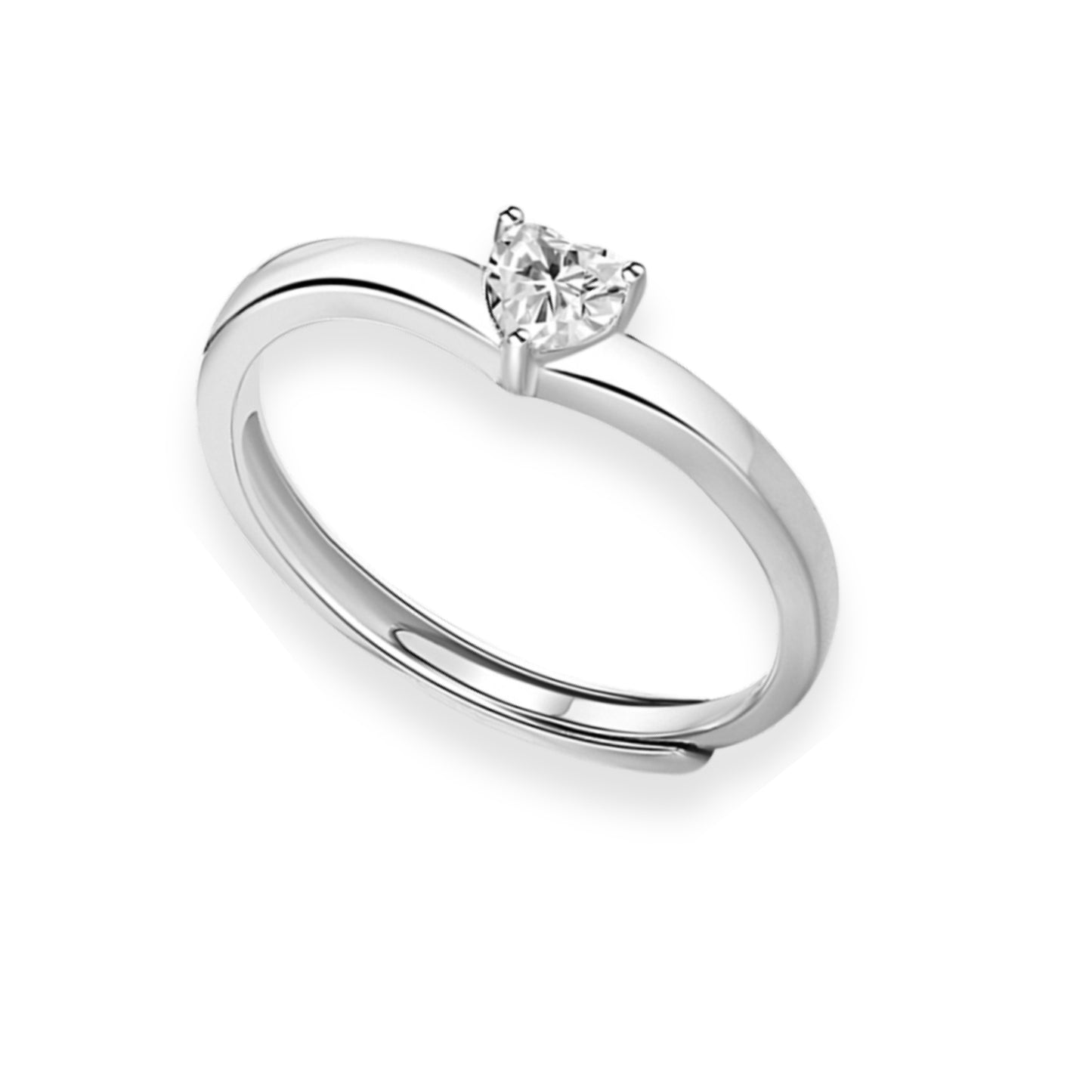 Pure 925 Hallmarked Silver Heart Adjustable Ring, Gift for Women & Girls