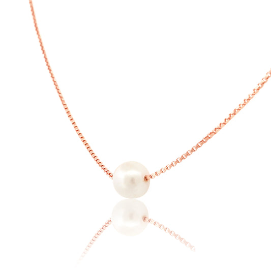 Pure 925 Hallmarked Silver Pearl Chain Necklace Premium Rose Gold Plated, Adjustable Length 40+5cms