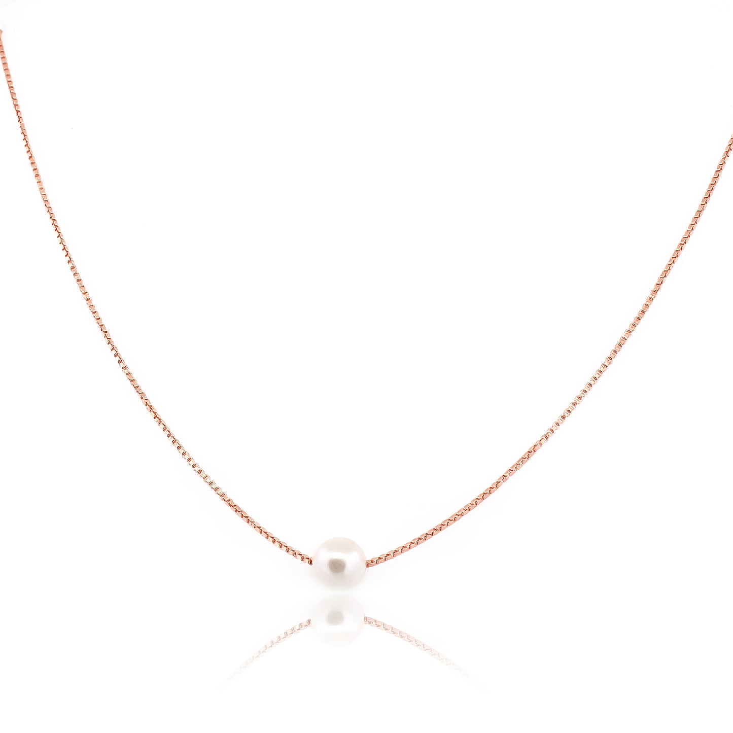 Pure 925 Hallmarked Silver Pearl Chain Necklace Premium Rose Gold Plated, Adjustable Length 40+5cms