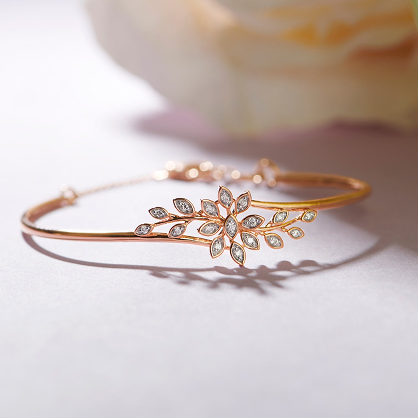 Pure 925 Hallmarked Silver Flora Chain Bangle with 22K Rose Gold Plating + Anti Tarnish for Women & Girls, Gift for Her