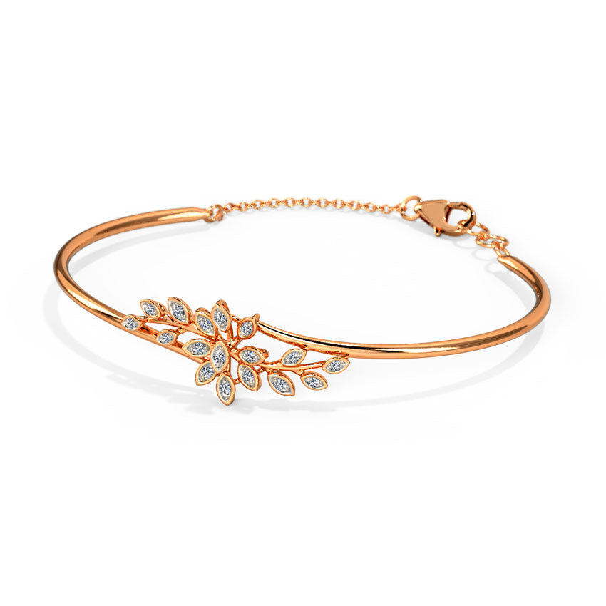 Pure 925 Hallmarked Silver Flora Chain Bangle with 22K Rose Gold Plating + Anti Tarnish for Women & Girls, Gift for Her