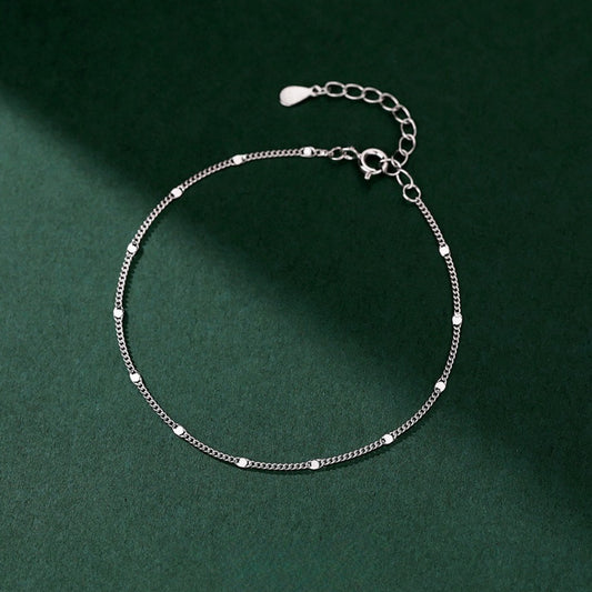 Pure 925 Silver Sleek Chip Chain Bracelet, Adjustable Length 16+5cms