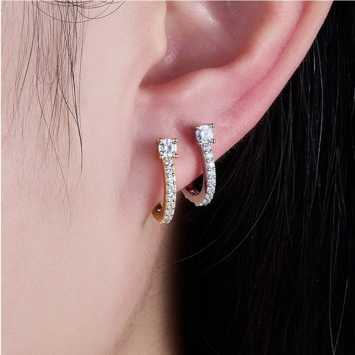 Pure 925 Silver U Huggies with 22K Gold Plated, Gift for Her