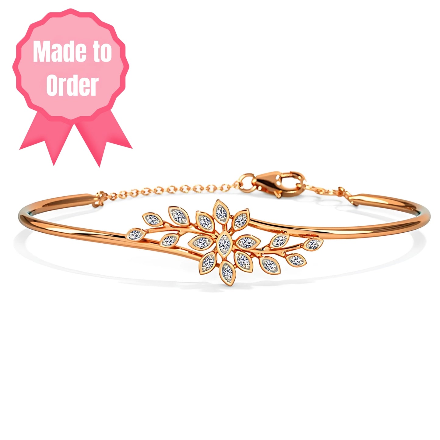 Pure 925 Hallmarked Silver Flora Chain Bangle with 22K Rose Gold Plating + Anti Tarnish for Women & Girls, Gift for Her