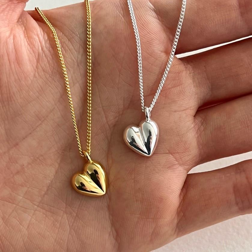 Pure 925 Hallmarked Silver Heart Necklace, 22K Gold Plated