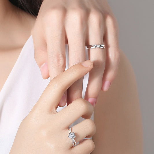 Pure 925 Hallmarked Silver Wavy Adjustable Band for Men/Women (1 Pc)