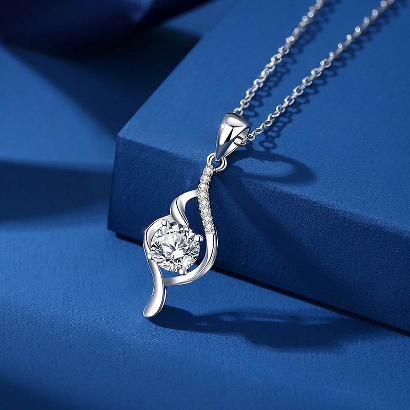 Pure 925 Hallmarked Silver Swirl Solitaire Chain Necklace, Gift for Women & Girls