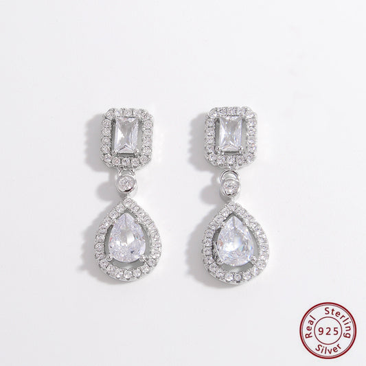 Pure 925 Hallmarked Silver Square Pear Solitaire Earrings, Gift for women & girls