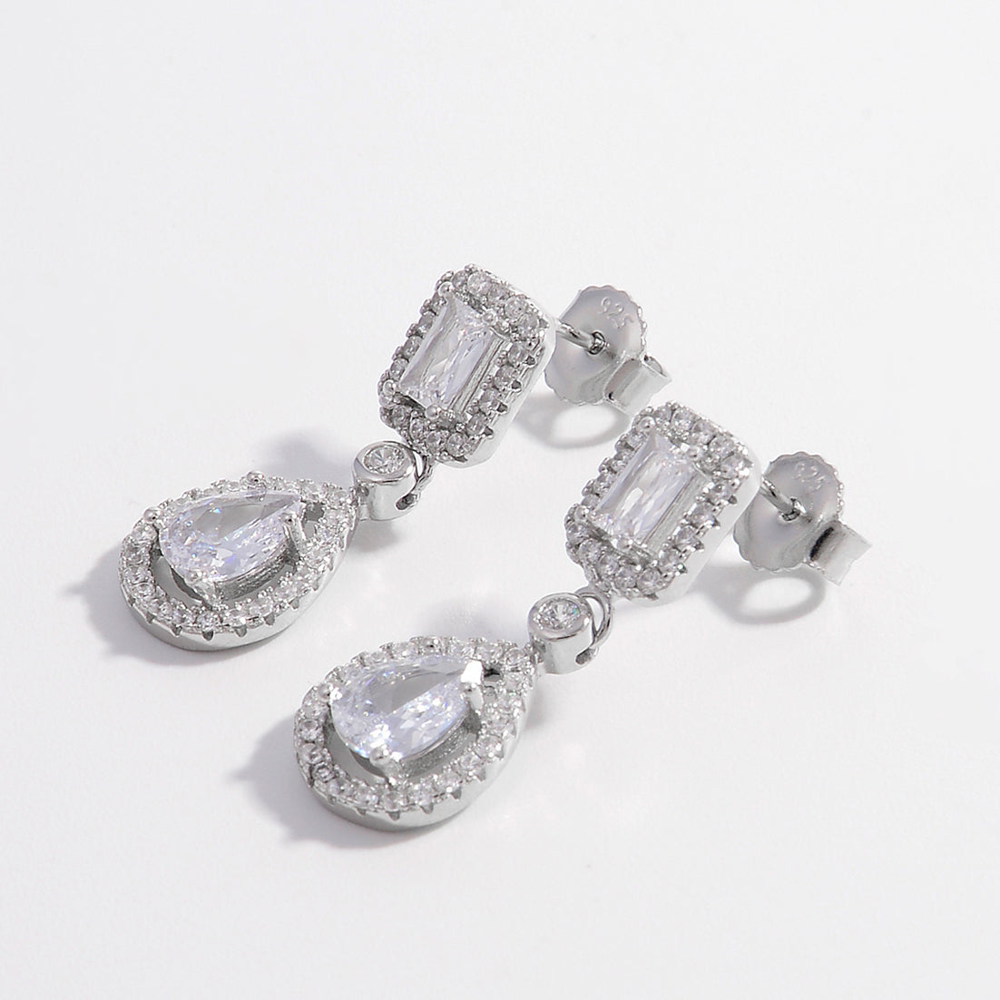 Pure 925 Hallmarked Silver Square Pear Solitaire Earrings, Gift for women & girls