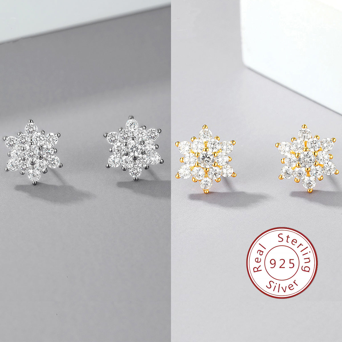 925 Silver Snowflake Ear Studs with Swarovski diamonds, Gift  for her