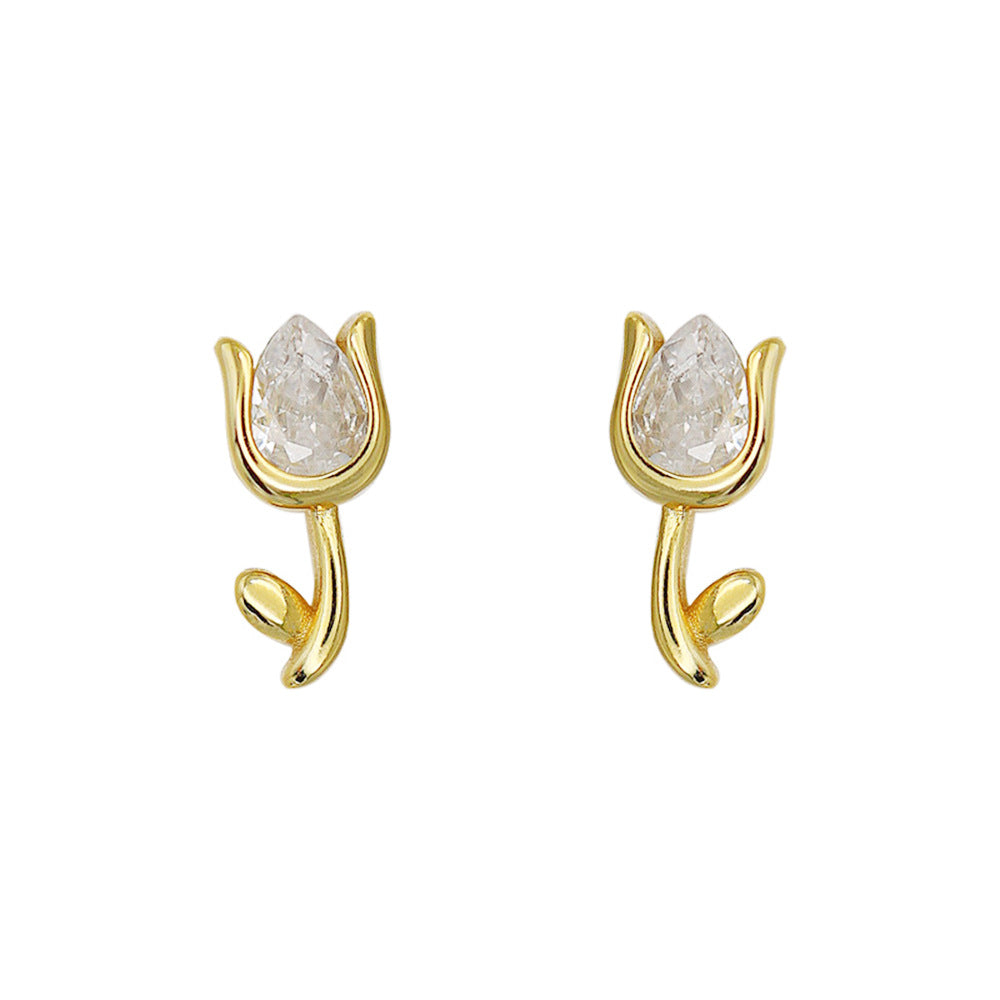 Pure 925 Hallmarked Silver Tulip Stud Earrings with 22K Gold Plated