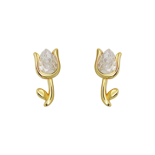 Pure 925 Hallmarked Silver Tulip Stud Earrings with 22K Gold Plated
