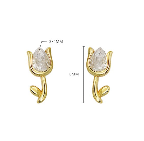 Pure 925 Hallmarked Silver Tulip Stud Earrings with 22K Gold Plated