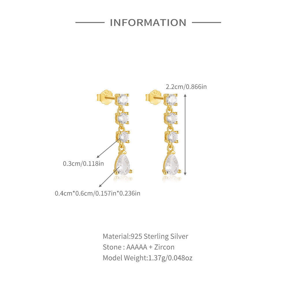 Pure 925 Hallmarked Silver Four Drops Dangling Earrings with 22K Gold Plating