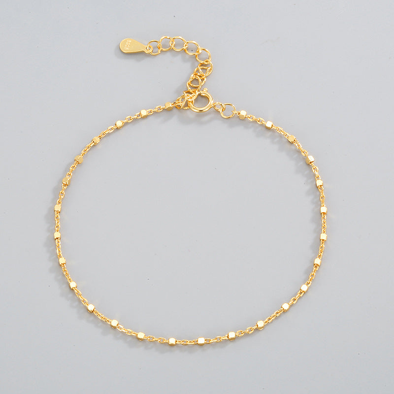 925 Hallmarked Silver Italian Square Box Chain Bracelet 22K Thick Gold Bracelet, Length 16cms+3cms