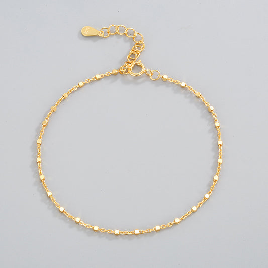 925 Hallmarked Silver Italian Square Box Chain Bracelet 22K Thick Gold Bracelet, Length 16cms+3cms