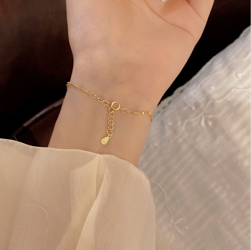 925 Hallmarked Silver Italian Square Box Chain Bracelet 22K Thick Gold Bracelet, Length 16cms+3cms