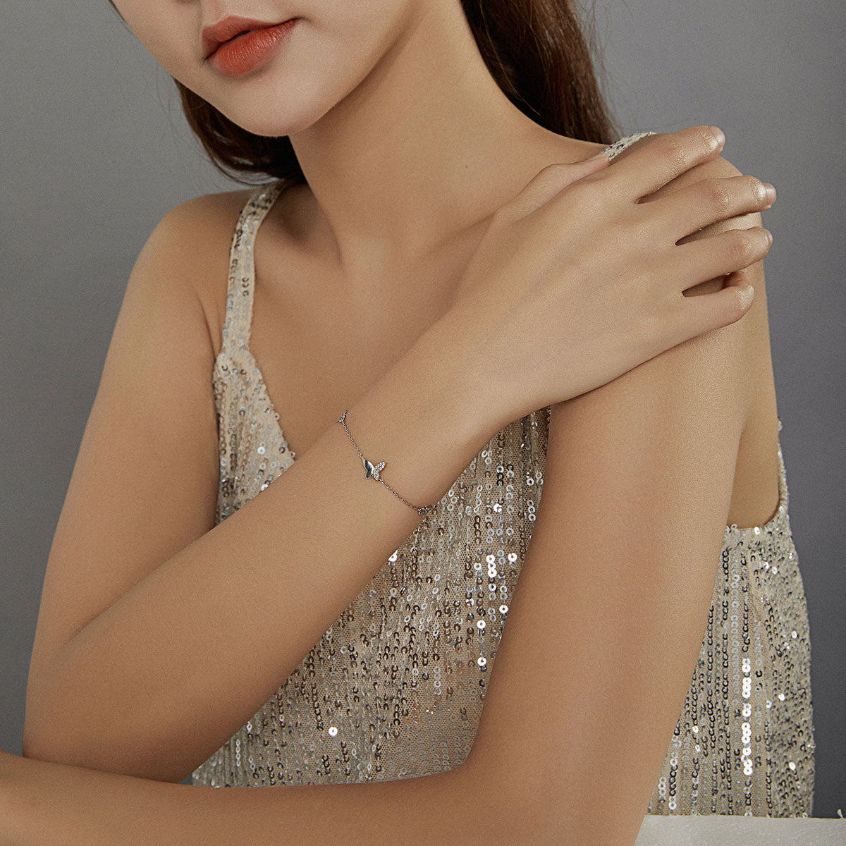 Pure 925 Hallmarked Silver Surrounded Butterfly Tennis Bracelet with Platinum Plating 16+5cms