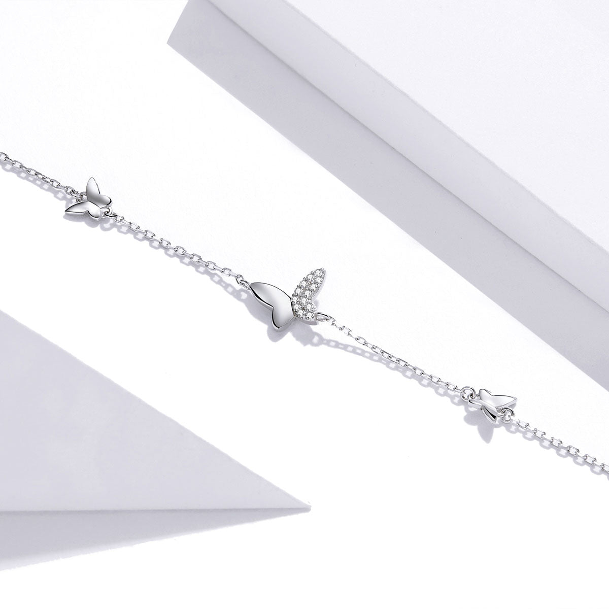 Pure 925 Hallmarked Silver Surrounded Butterfly Tennis Bracelet with Platinum Plating 16+5cms
