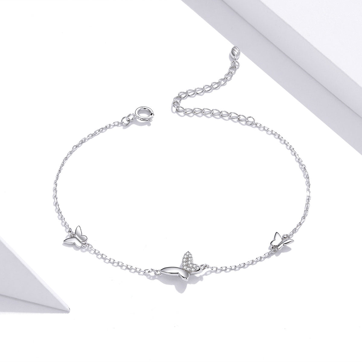 Pure 925 Hallmarked Silver Surrounded Butterfly Tennis Bracelet with Platinum Plating 16+5cms