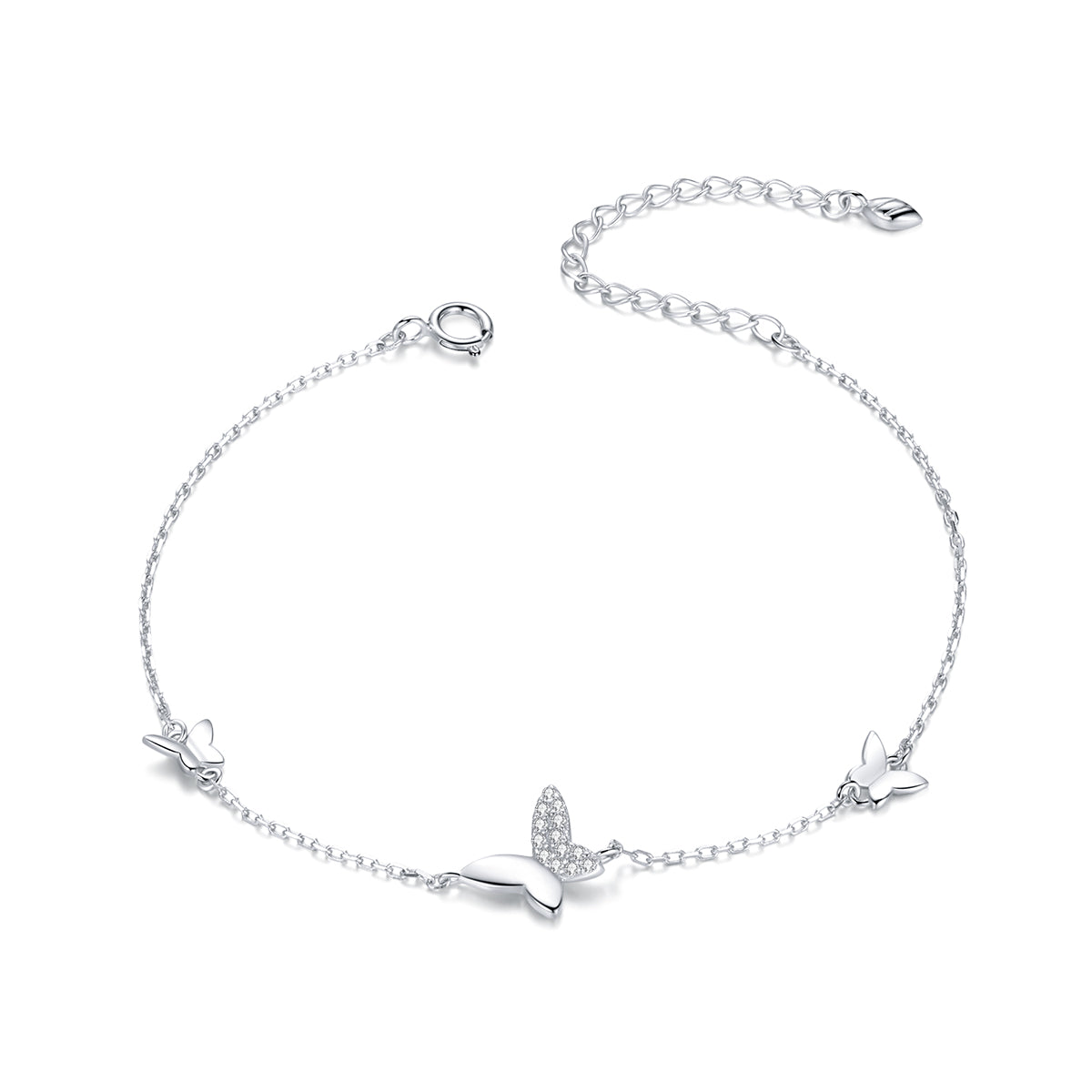 Pure 925 Hallmarked Silver Surrounded Butterfly Tennis Bracelet with Platinum Plating 16+5cms