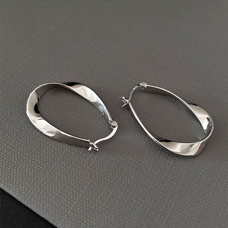 Pure 925 Hallmarked Silver Twisted Large Hoops for Her, Rhodium Plated with Anti Tarnish