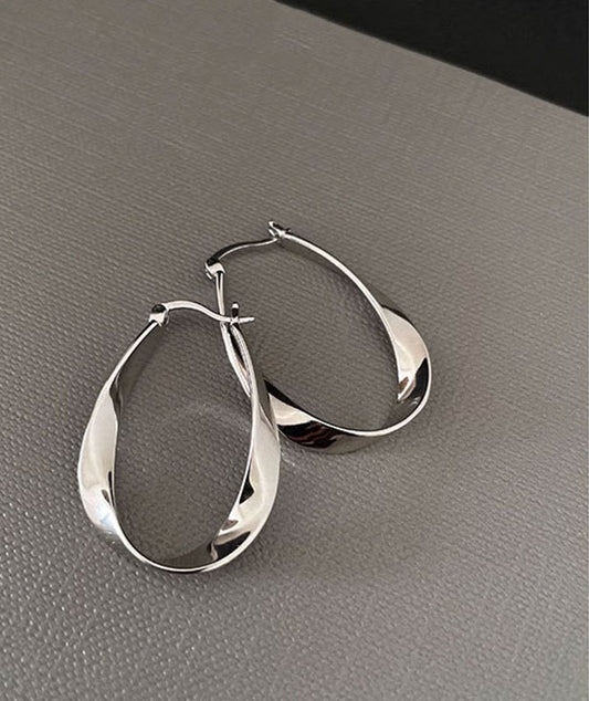 Pure 925 Hallmarked Silver Twisted Large Hoops for Her, Rhodium Plated with Anti Tarnish