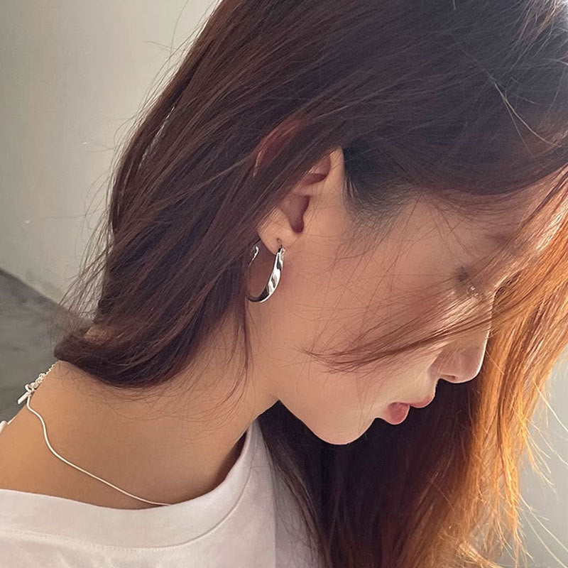 Pure 925 Hallmarked Silver Twisted Large Hoops for Her, Rhodium Plated with Anti Tarnish