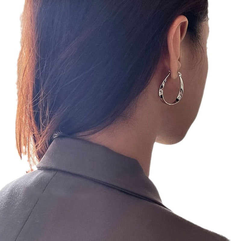 Pure 925 Hallmarked Silver Twisted Large Hoops for Her, Rhodium Plated with Anti Tarnish