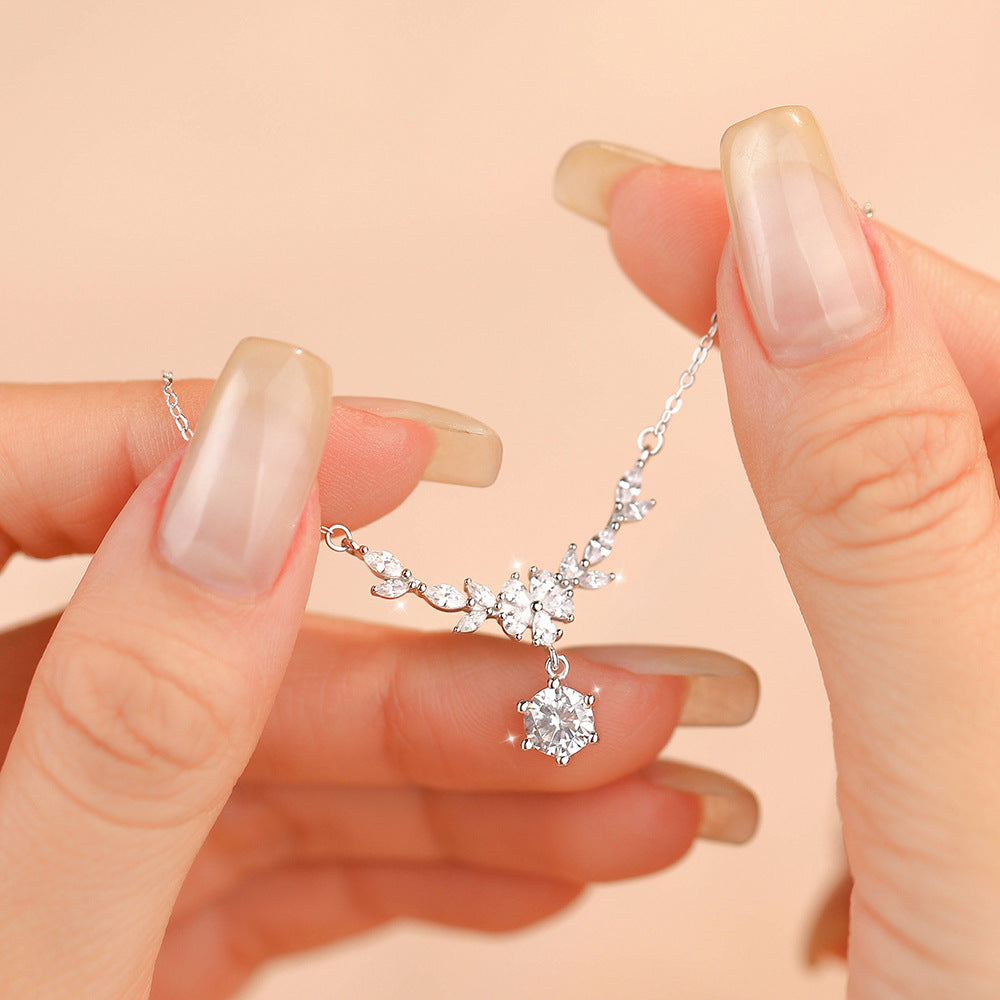 Pure 925 Hallmarked Silver Jennifer Necklace, Rhodium Plated 40+5cms Length