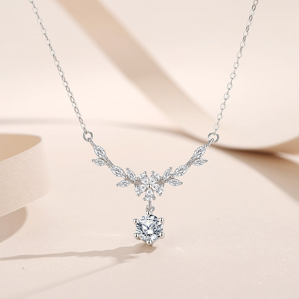 Pure 925 Hallmarked Silver Jennifer Necklace, Rhodium Plated 40+5cms Length