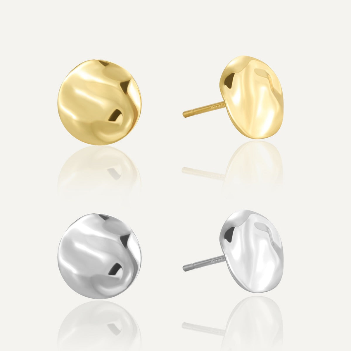 Pure 925 Hallmarked Silver Molten Stud Earrings for Her with 18K Gold Plating + Anti Tarnish