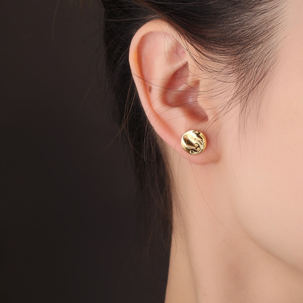 Pure 925 Hallmarked Silver Molten Stud Earrings for Her with 18K Gold Plating + Anti Tarnish