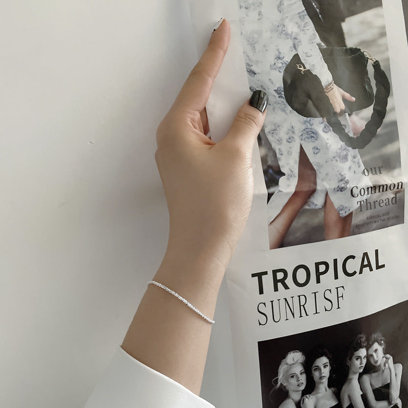 Pure 925 Hallmarked Silver Italian Sparkling Bracelet, Adjustable Length 15.5cms+3.5cms