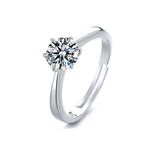 Pure 925 Hallmarked Silver Adjustable Solitaire Ring 0.6 Carats