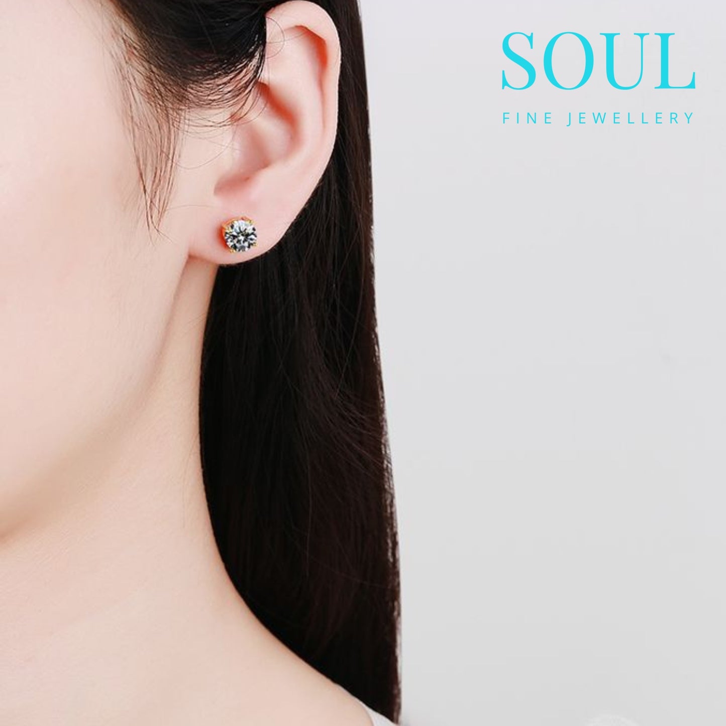 Pure 925 Hallmarked Silver Solitaire Studs 22K Gold Plated, Size 6.5-7mm Round