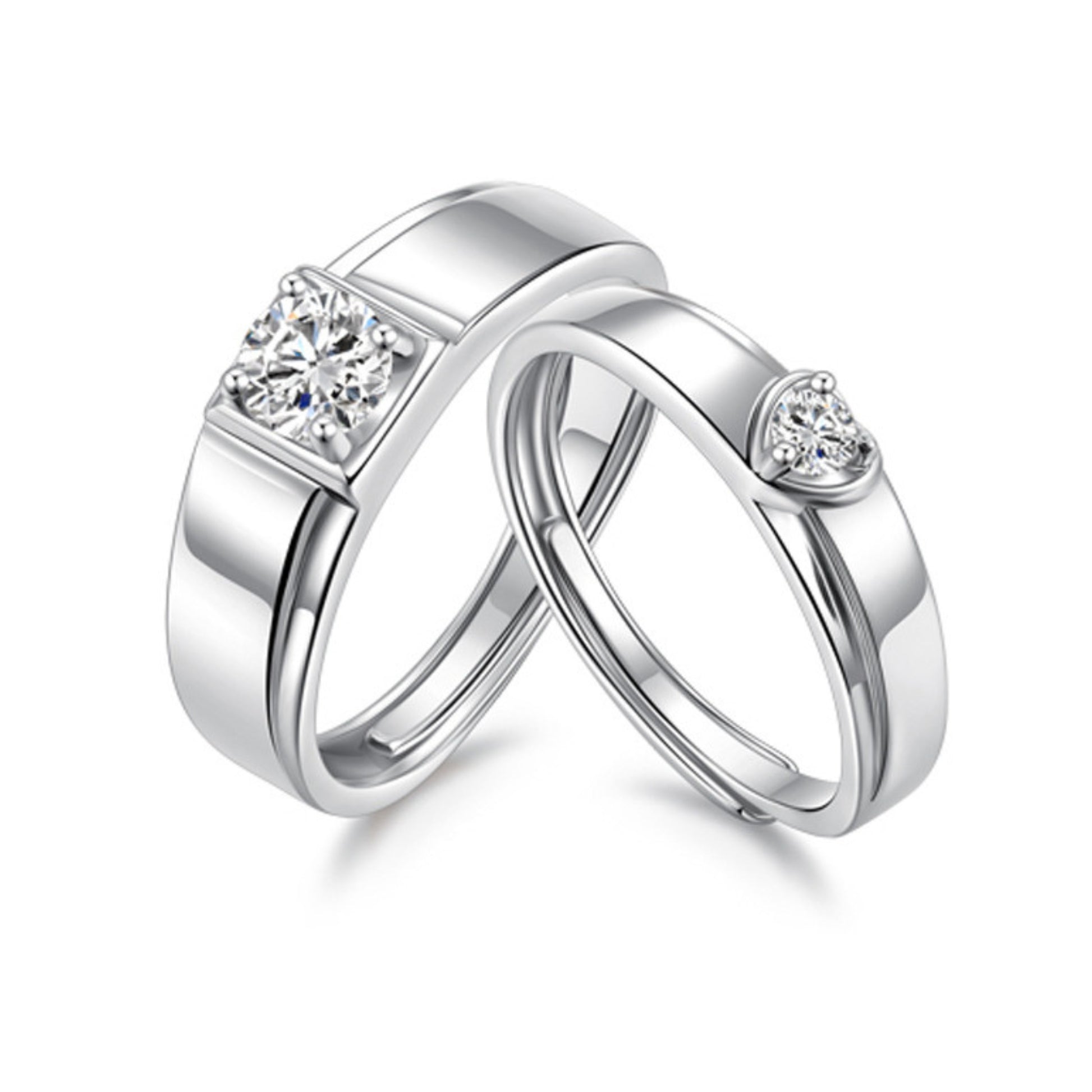 Pure 925 Hallmarked Silver Power Couple Solitaire Adjustable Rings