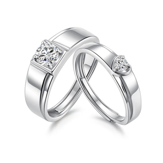 Pure 925 Hallmarked Silver Power Couple Solitaire Adjustable Rings, Gift for Men & Women